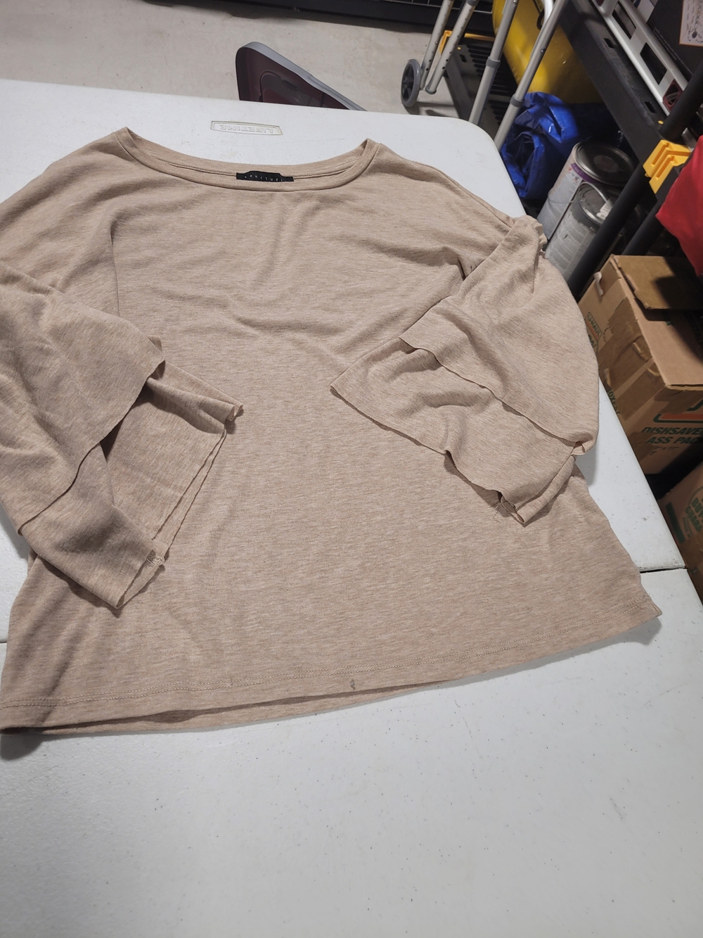 Sanctuary Ruffle-Sleeve Long Sleeve Top in Light Beige